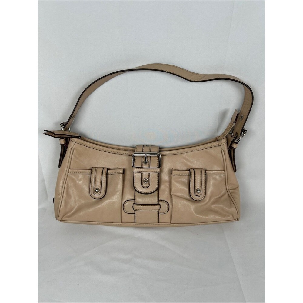 Vintage Y2K Tommy Hilfiger Shoulder Bag Beige Leather Side Logo Preppy GirlCore